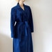 1970s Trench Coat / Vintage A-Line Dress Coat of Cobalt Blue Ultra Suede