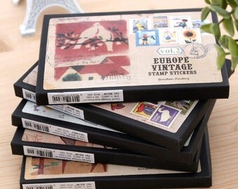 4 Sets Korea Vintage Stamp Stickers Paper Deco Sticker