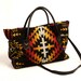 Jaquard and Leather Top Zip Tote with Double Handles and Shoulder Strap