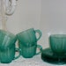 Breathtaking Vintage --ARCOROC ---FRANCE ---RARE --Aqua Teal Herringbone Cut Glass--Set