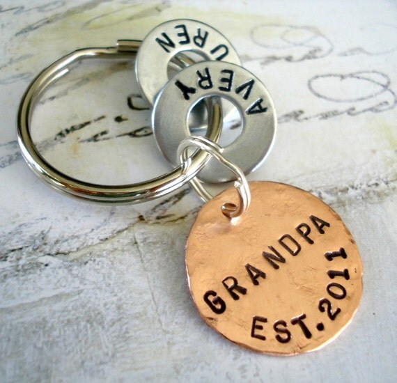 Grandpa Gift Keychain Personalized Hand Stamped Key Chain