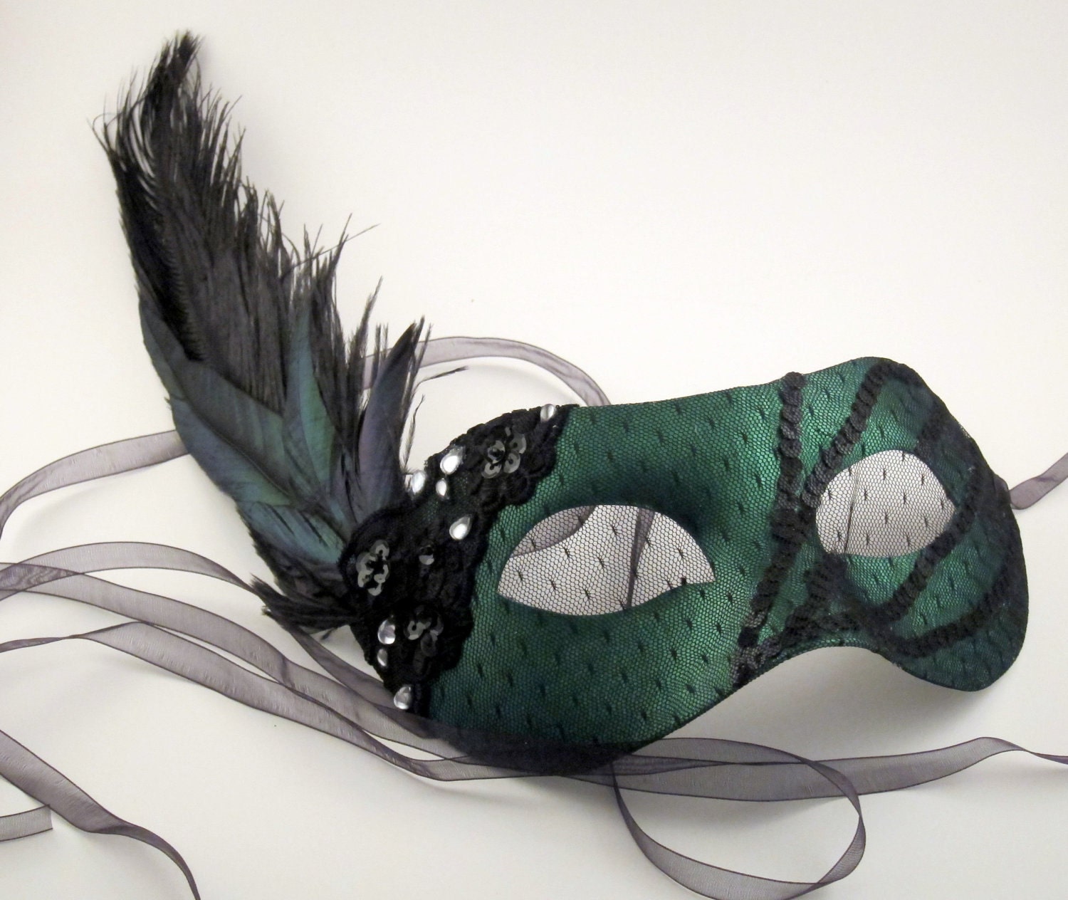 Black and Emerald Green Glam Masquerade Mask