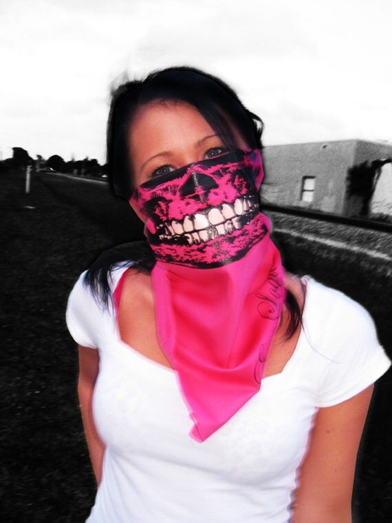 Fuchsia Neon Pink Bandana Skull Face Mask with Glow by EGOLOGICS