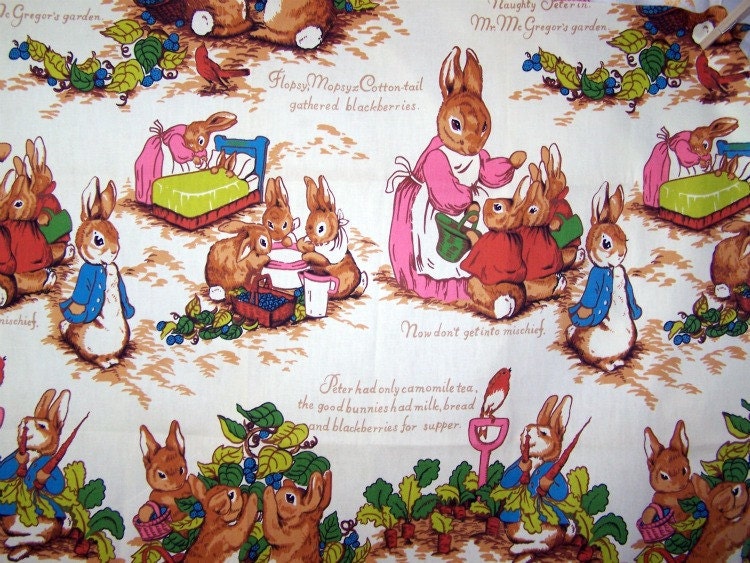 Vintage Beatrix Potter Fabric by Riverdale 45 Wide by Abbysfabric