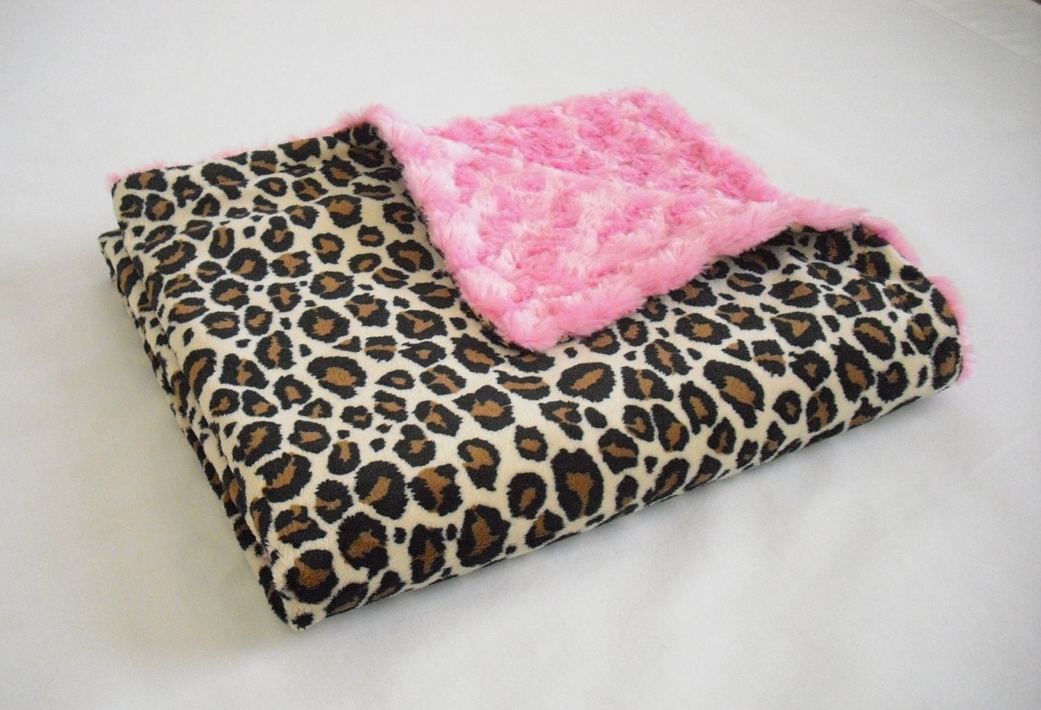 Leopard Minky Baby Blanket with Hot Pink Minky Swirl