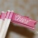 25 Shimmery Garnet Red Paper Flag Stir Sticks or Drink Stirrers with Gold Calligraphy