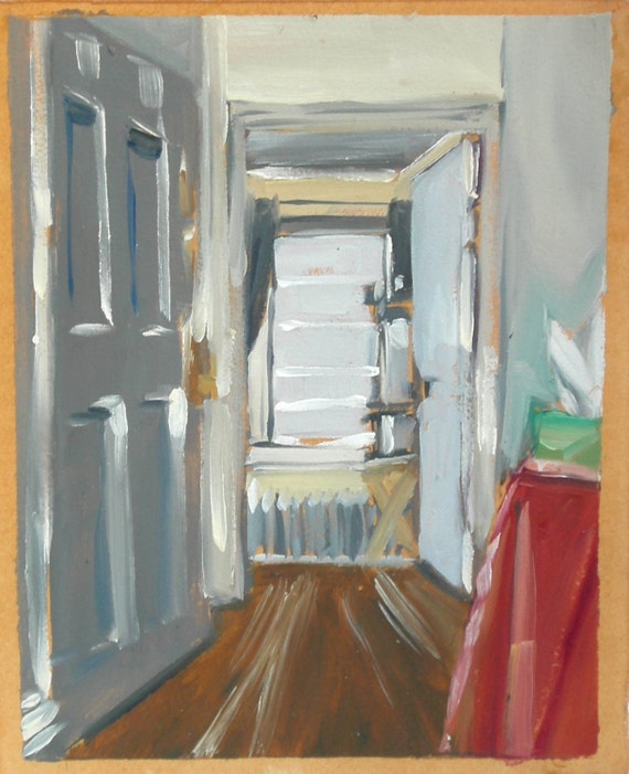 Apartment Hallway Door Original Oil Painting