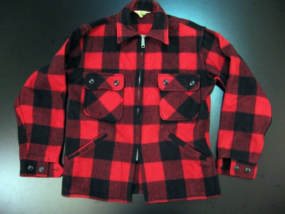 Vtg 1950s Buffalo Plaid Check Wool Jacket Mens S by loudersoft