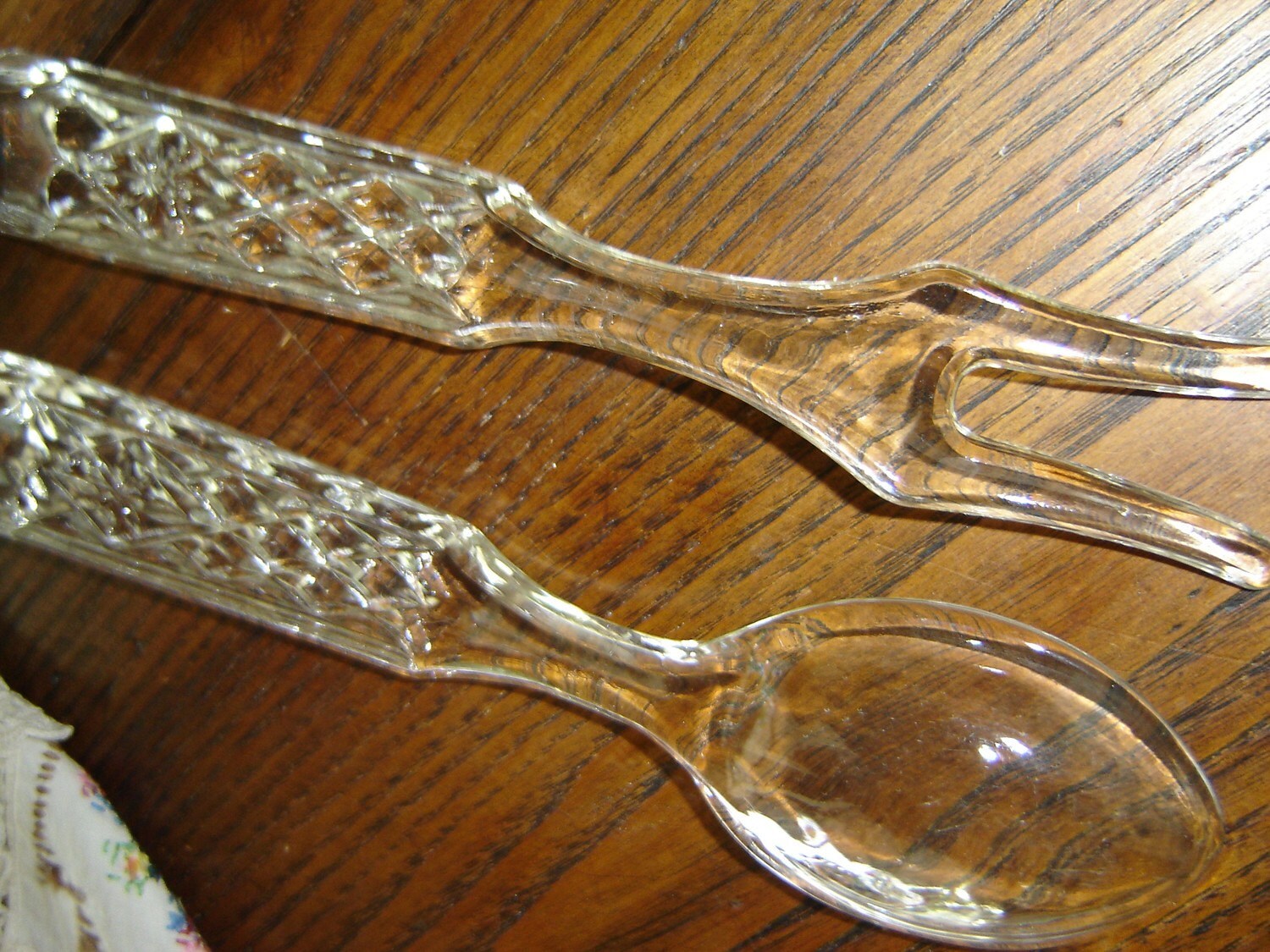 Vintage Glass Serving Fork and Spoon