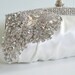 LAST ONE - Ivory white satin evening bridal clutch purse with rhinestone crystals