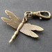 Dragonfly Zipper Pull Purse Fob Antiqued Brass Swivel Clip