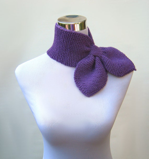 Items similar to knitted ascot scarf neck warmer purple wool alpaca ...