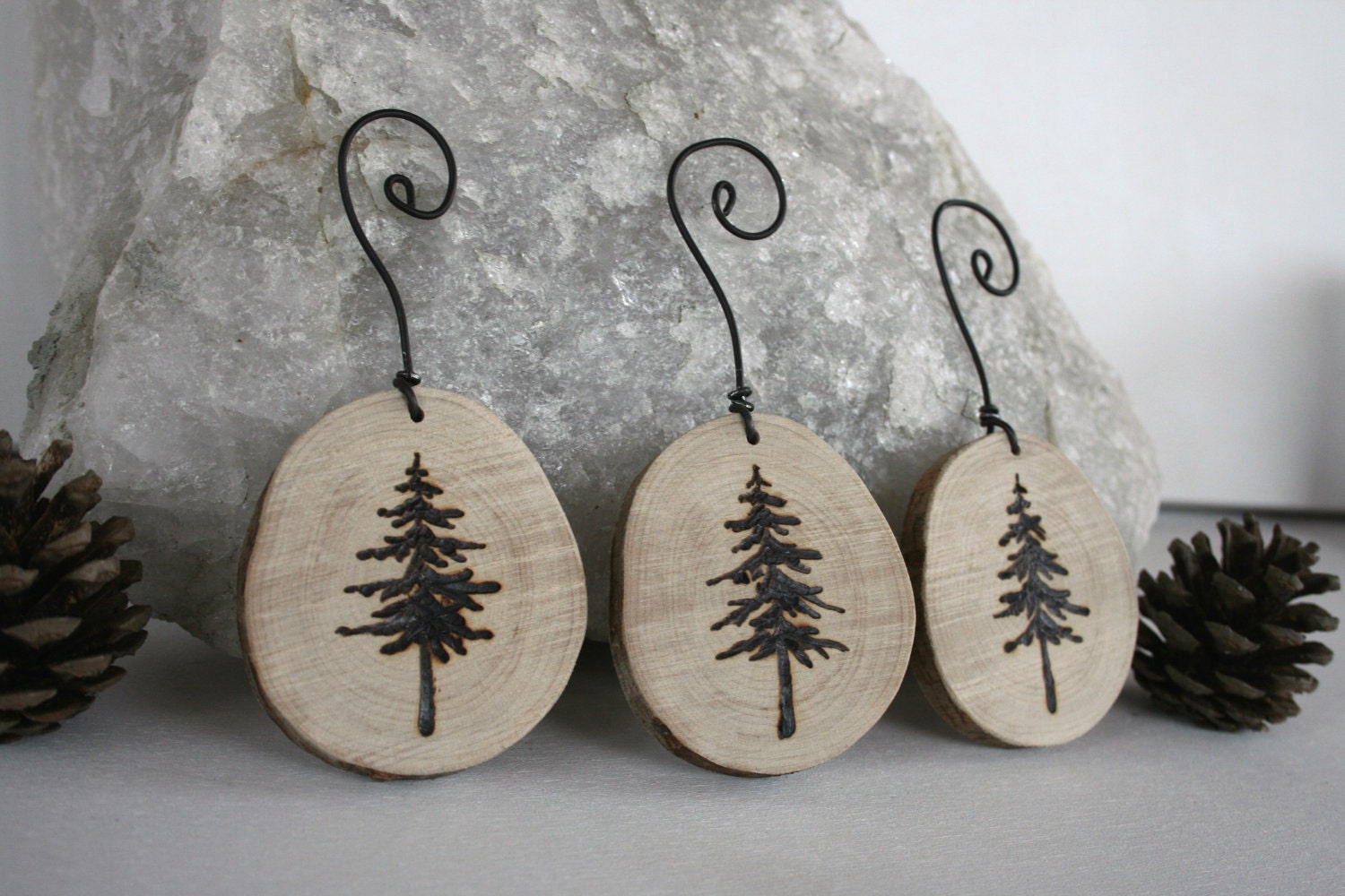 rustic tree ornaments set of 3 woodburning rustic tree ornaments set of 3 woodburning