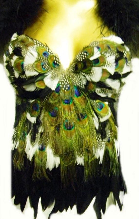 Exotic PEACOCK Feather Zena Corset Las Vegas by sajeeladesign