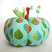 Pincushion Pumpkin cotton fabric and felt handmade pincushion with 6 polymer clay matching pins