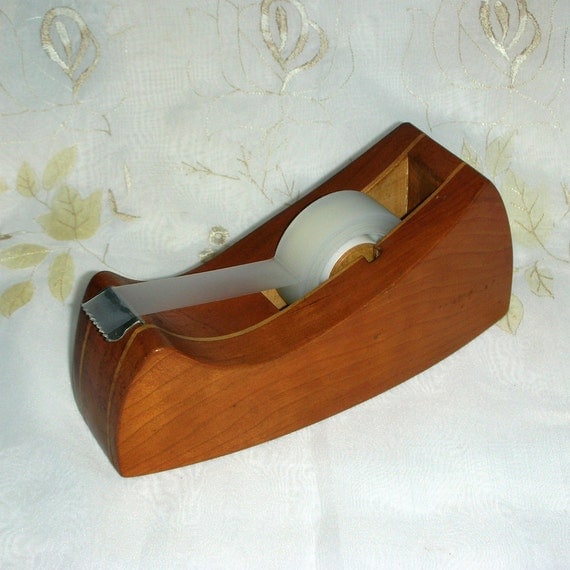 Vintage Wood Tape Dispenser... Nice 60's1970's