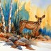 Watercolor of Deer in Woods - Original Martha Kisling Painting