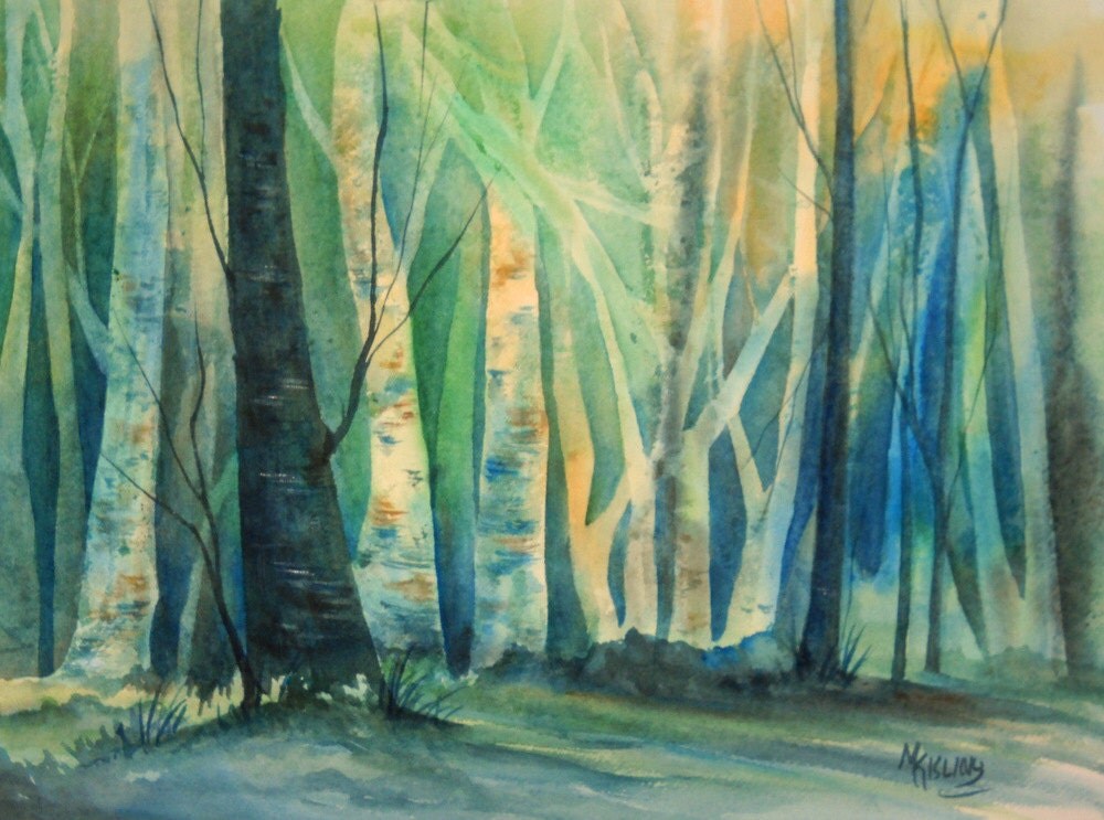 STUDIO SALE Watercolor Forest of Trees Original Painting