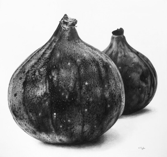 Figs original charcoal drawing fruit by DrawingInDark on Etsy