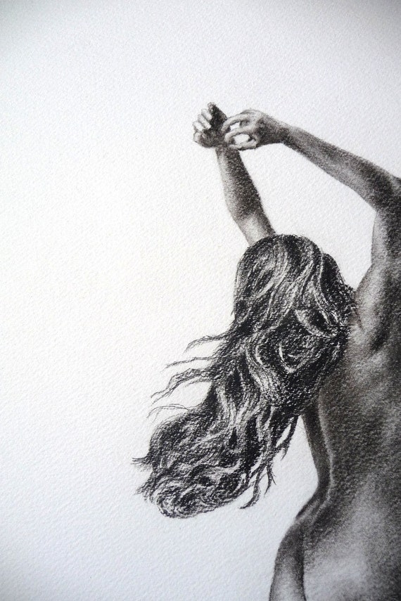 Female figure study original charcoal drawing