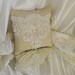 Burlap Ring Bearer Wedding Pillow, handmade of bleached burlap and wedding lace and pearls.