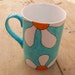 Turquoise Retro Flowers Mug Hand Painted English Bone China