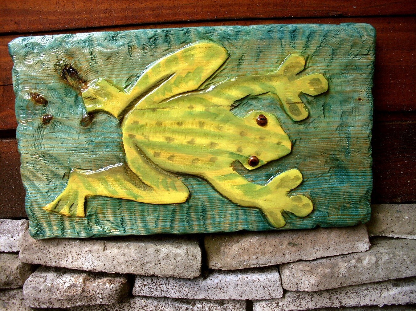 Tree Frog 19 hand painted chainsaw wooden frog by oceanarts10