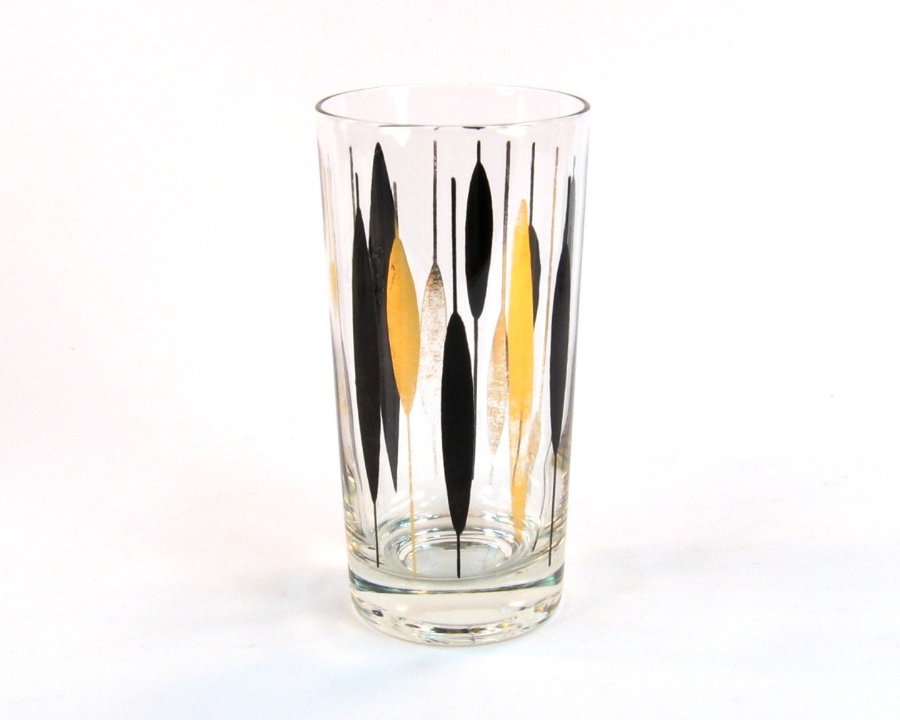 Vintage Atomic Tom Collins Glasses Set of Six Gold and Black