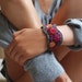 Hand Embroidered Wool Felt Bracelet Pewter Grey Red Magenta Orange