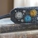 Wide Felt Headband in Slate Blue Wool with Turquoise, Light Blue and Mustard Yellow Hand Embroidery by lovemaude