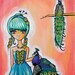 7" x 9" original painting- Peacock Princess