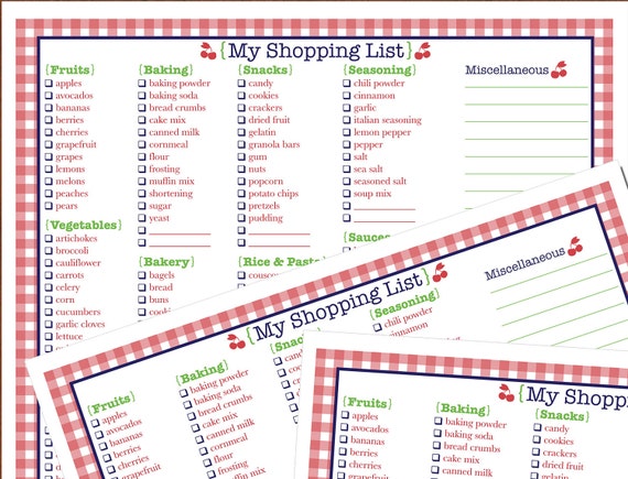 printable grocery list printable shopping list pdf binder