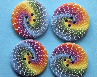 6 Large Wood Buttons Hippy Designs 30mm BUT67