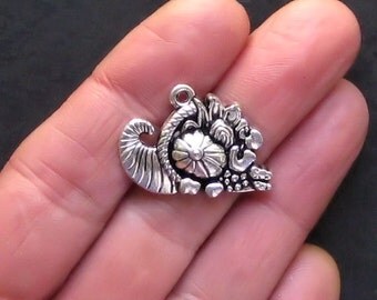 4 Cornucopia Charms Antique Silver Tone - SC696