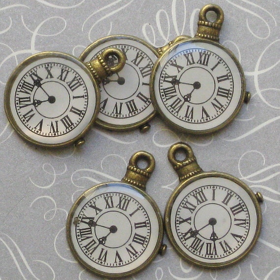 4 Clock Charms Antique Bronze Tone BC020 by BohemianFindings