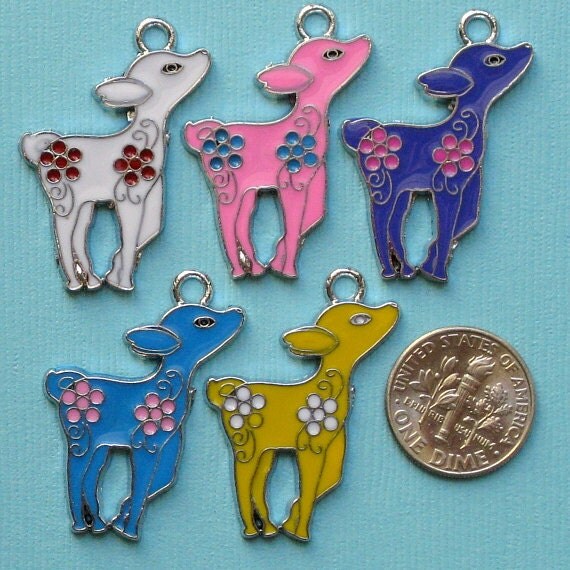5 Enamel Deer Charms Cute Colorful and Kitschy by BohemianFindings