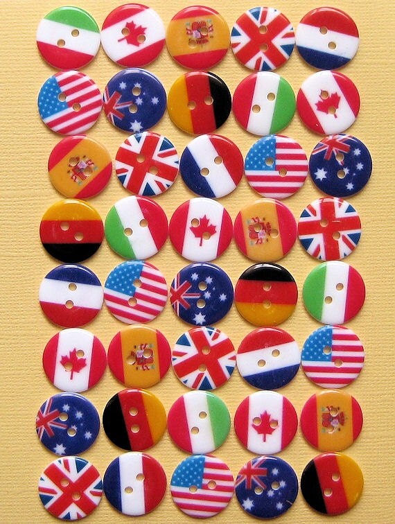40 World Flag Buttons 8 Different Countries by BohemianFindings