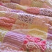 Sweet vintage chenille quilt, soft pastel colors, pink, lavender, yellow, throw 42 x 58