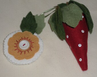 100% Wool Felt Strawberry Pincushion and Blossom Needle Case
