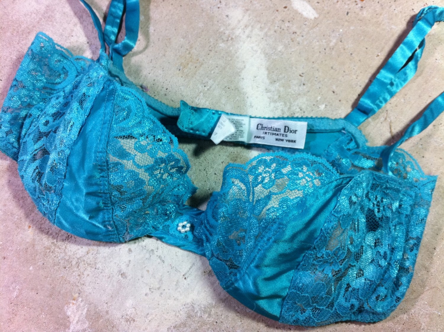 STUNNING Vintage Christian Dior Bra Teal