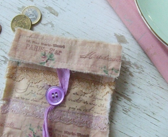 Coin purse Shabby chic coin purse Mini coin purse Pink