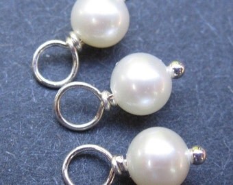 Pearl Charms, Pearl Dangles, Birthstone Charms, Stitch Markers, Necklace Charms, Add a Dangle, Freshwater Pearl Charms, 6mm
