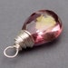 Pink Mystic Quartz Faceted Briolette Sterling Silver Wire Wrapped Dangle Pendant Charm