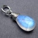 Rainbow Moonstone Briolette Sterling Silver Wire Wrapped Dangle Pendant with Sterling Silver Jump Ring