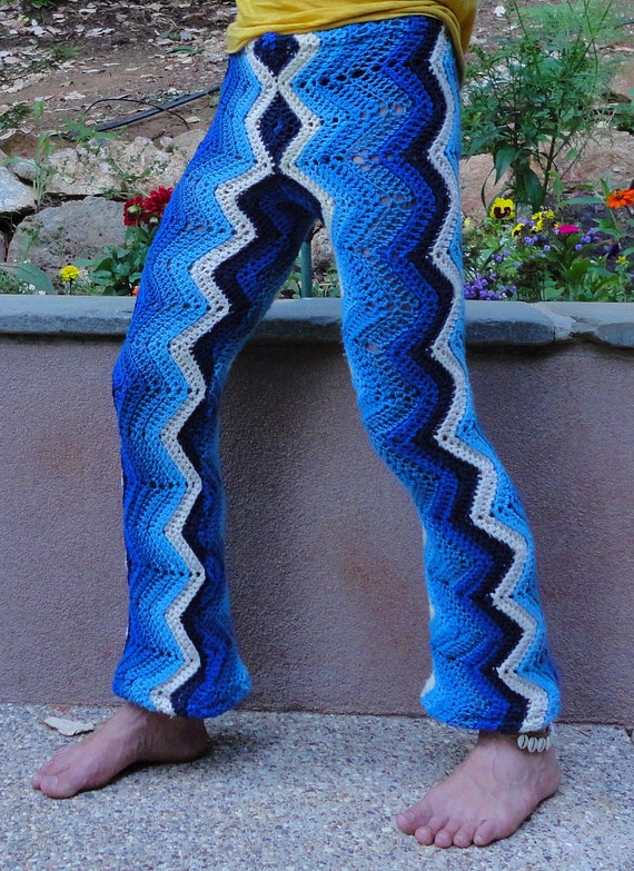 Deep Indigo Funky Crochet Afghan Pants 100% Recycled Small