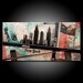 Original New York City Painting Acrylic 48x24 Canvas Modern Red Black & Teal Urban Abstract Fine Art by Federico Farias