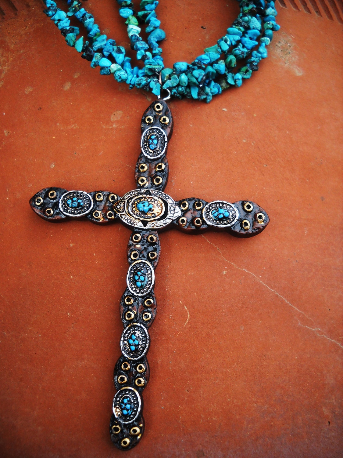 Clearance Genuine Turquoise Cross Necklace