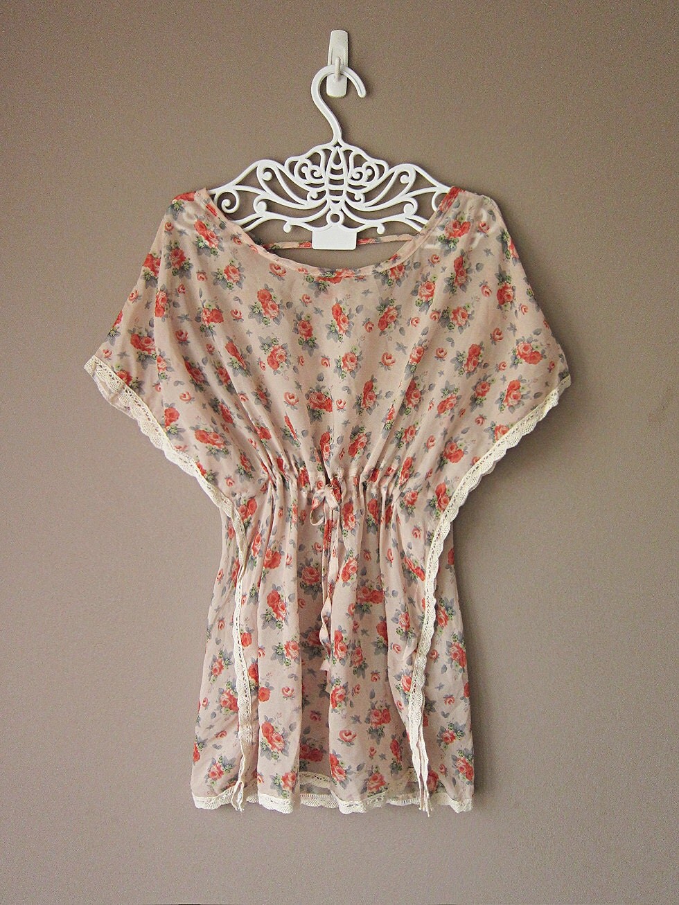 Autumn Kimono Rustic Cream Peasant Chiffon Pumpkin Orange