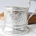 Vintage Russian aluminium tea glass holder, Silver plated.