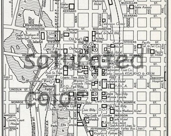 Spokane, Washington WA Map - Vintage 1950s Original Heart of Spokane ...